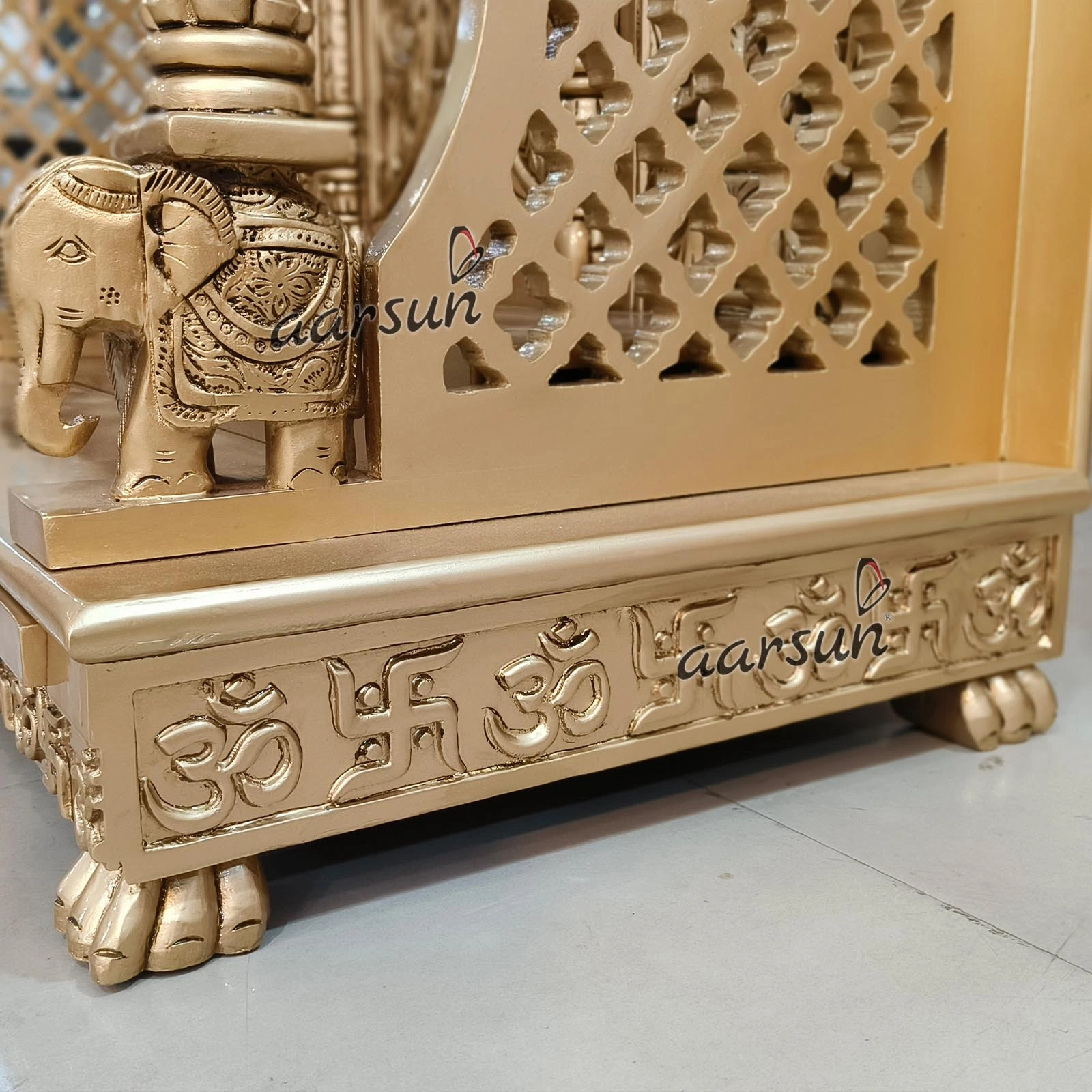 Beautiful home temple with Swastika and Om design View 4