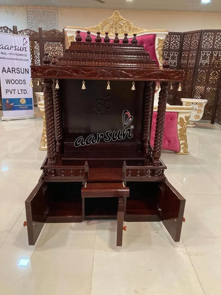 Wooden Temple with Brass Bells / Pooja Ghar MNDR-0403 View 3