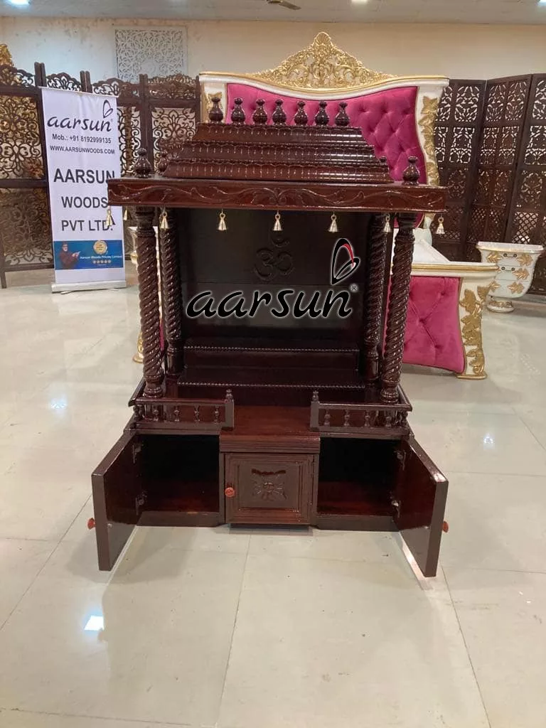 Wooden Temple with Brass Bells / Pooja Ghar MNDR-0403 View 5