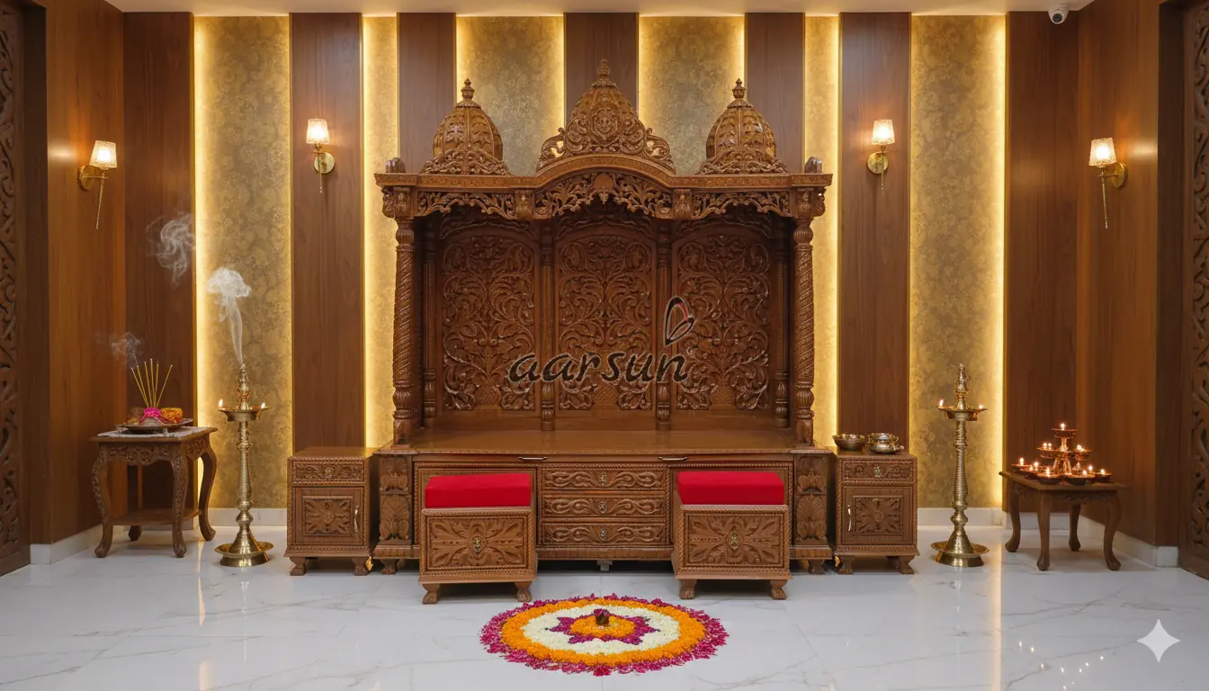 Big North Design Grand Pooja Mandir with Double Chowki