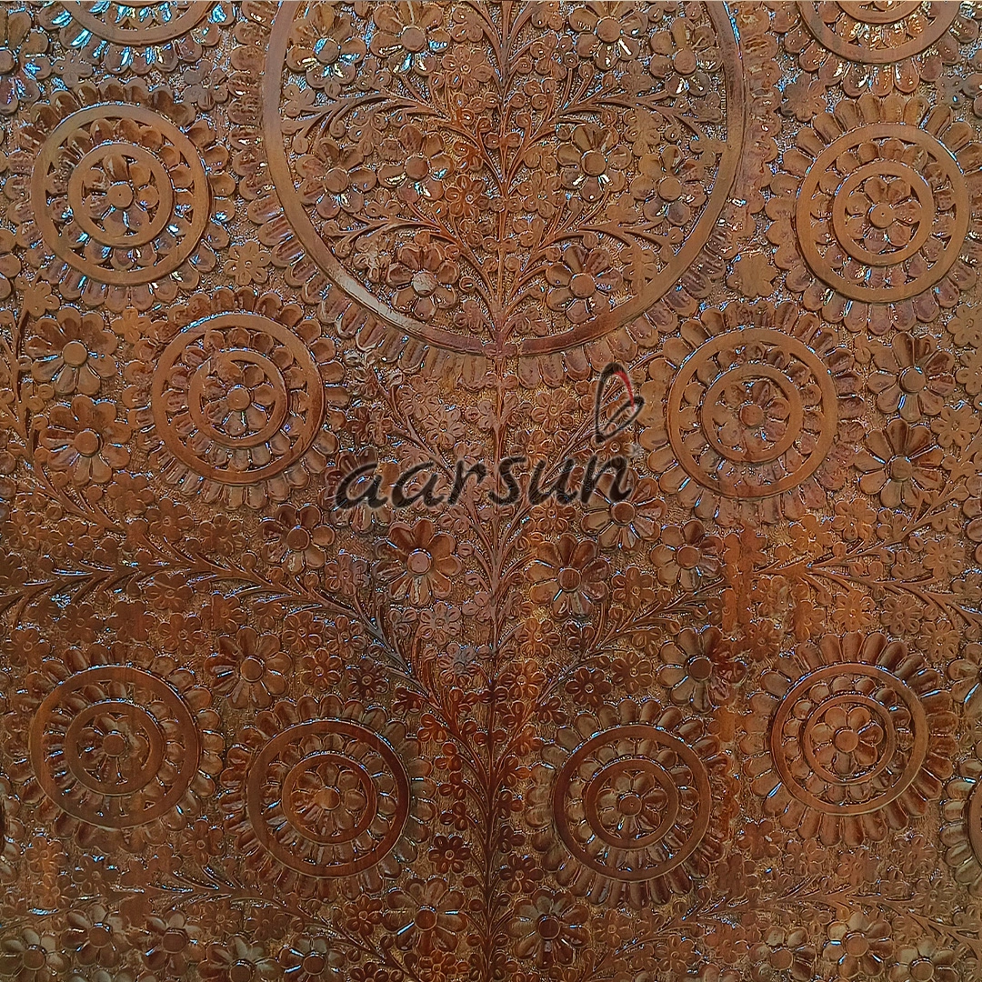 Carved Pooja Mandir with Cabinets and Glass Doors View 3