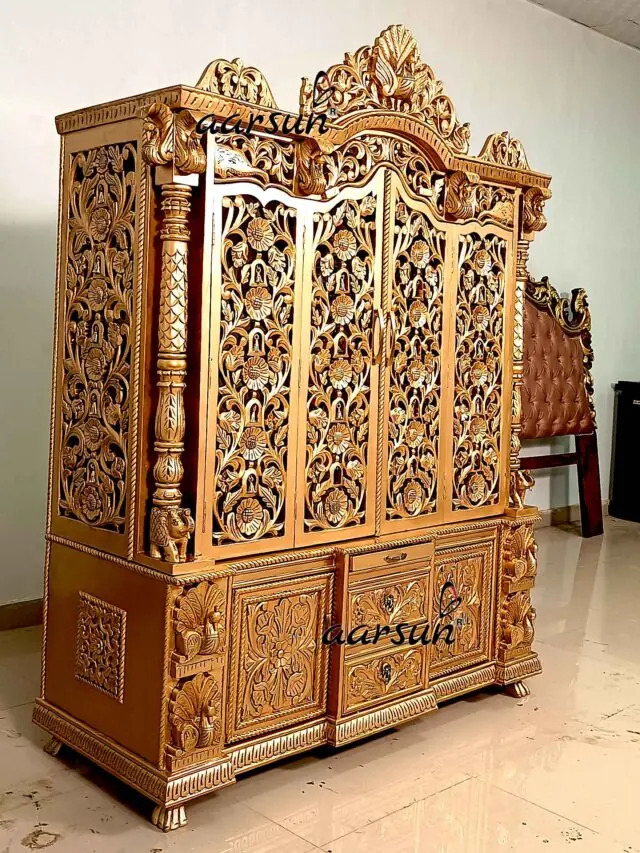 Carved Pooja Temple in Antique Gold YT-672 View 4