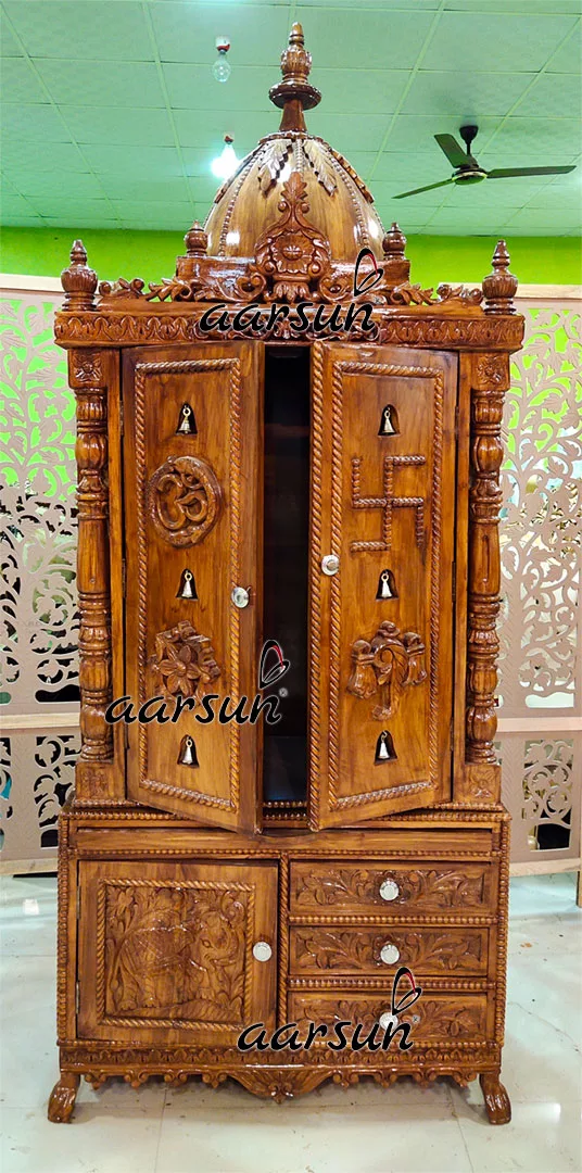 Handcrafted Wooden Temple with Doors & Bells YT-526 View 2