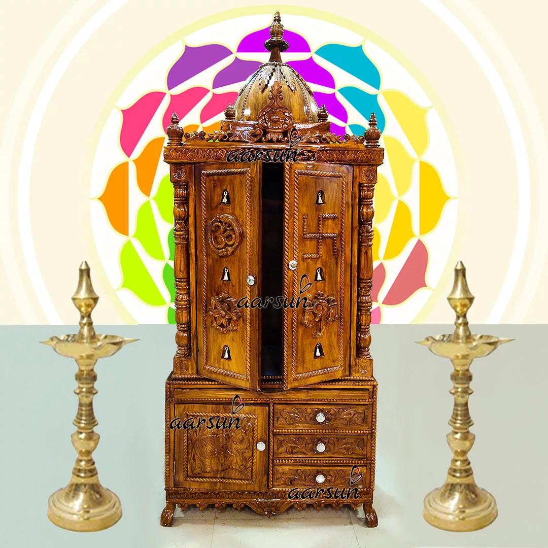 Handcrafted Wooden Temple with Doors & Bells YT-526 View 4