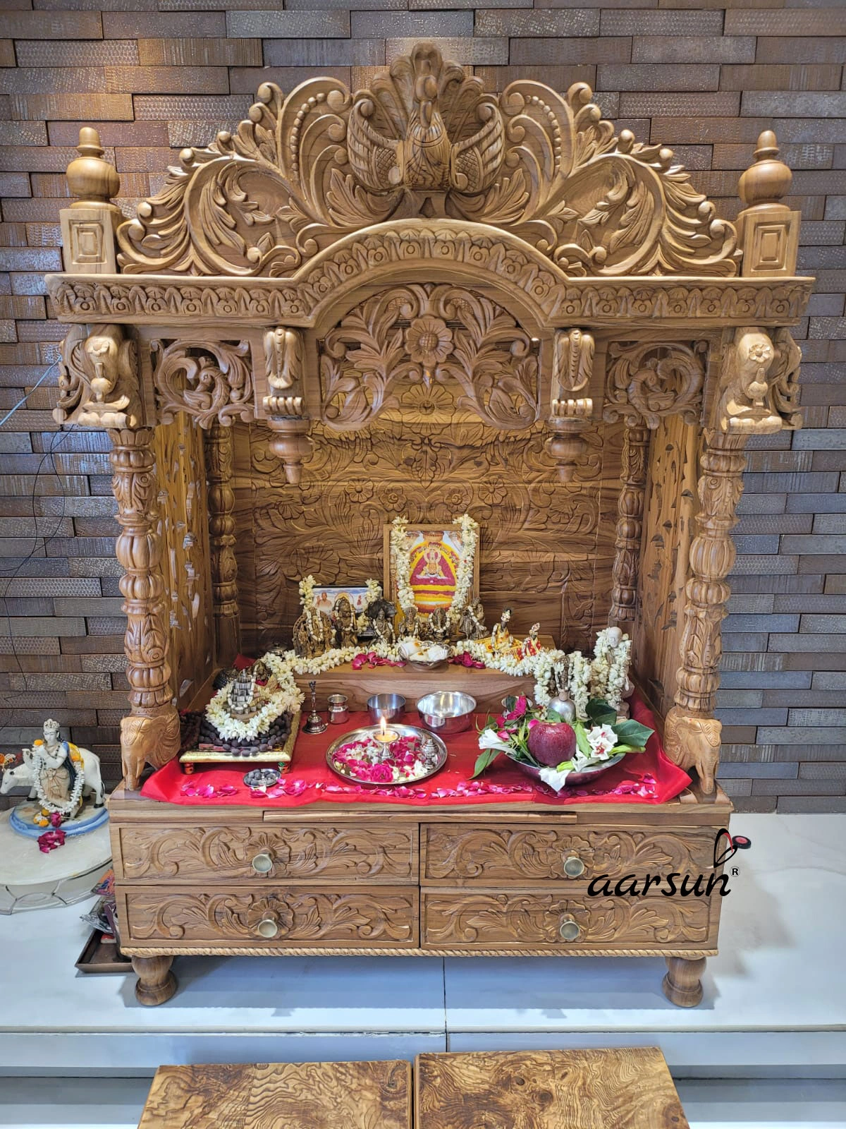 Designer Handcrafted Wooden Pooja Mandir View 3