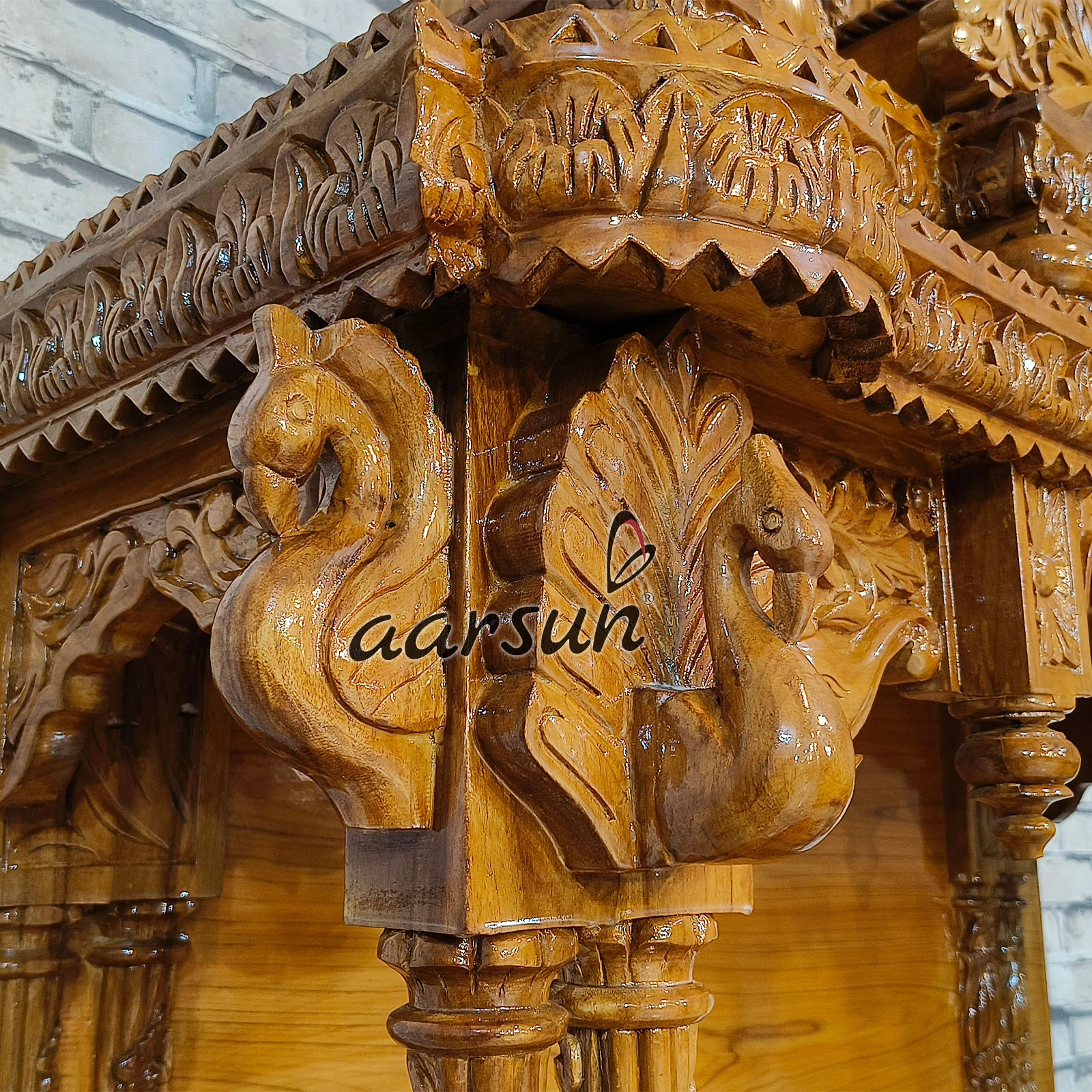 Easy-to-Move Wooden Big Temple for Home (LED And Wheels) View 13