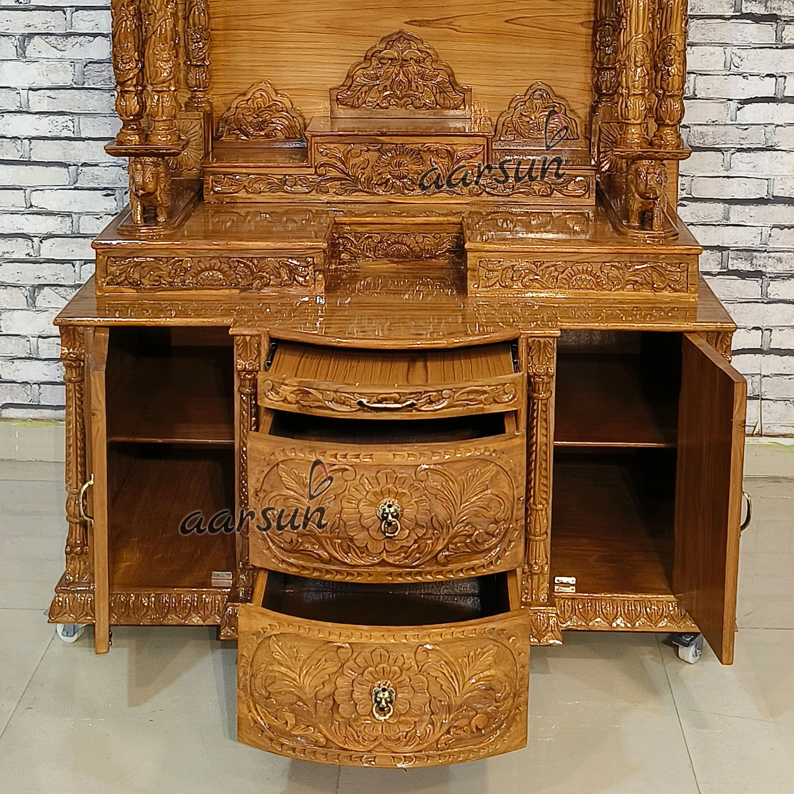 Easy-to-Move Wooden Big Temple for Home (LED And Wheels) View 18