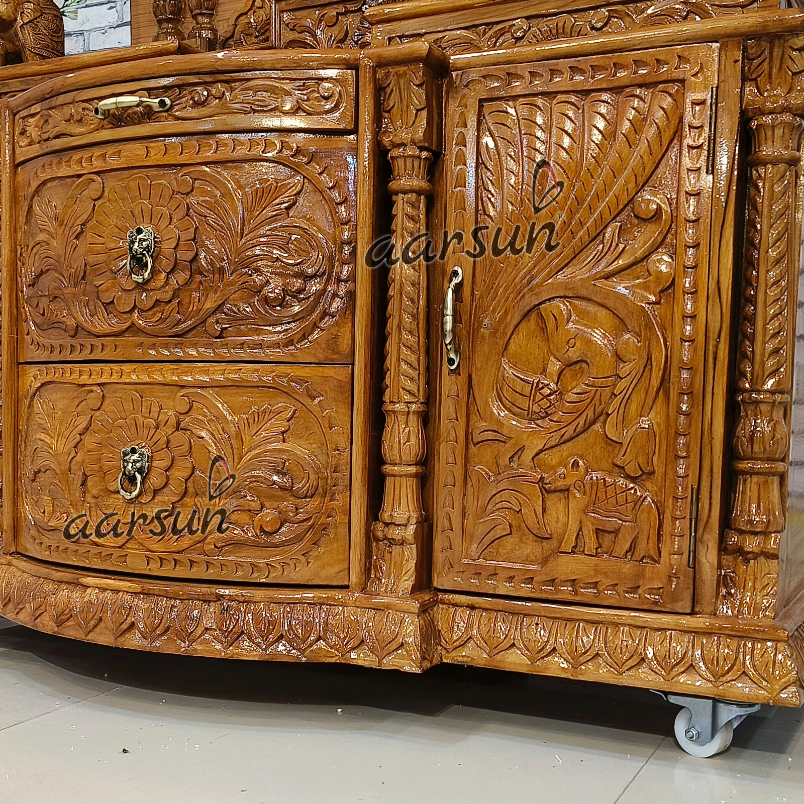 Easy-to-Move Wooden Big Temple for Home (LED And Wheels) View 3