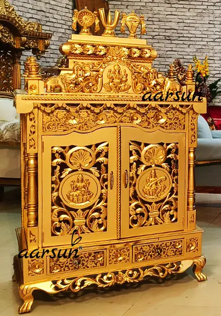 Exquisite Gold Wooden Temple, Home Mandir with Video View 3