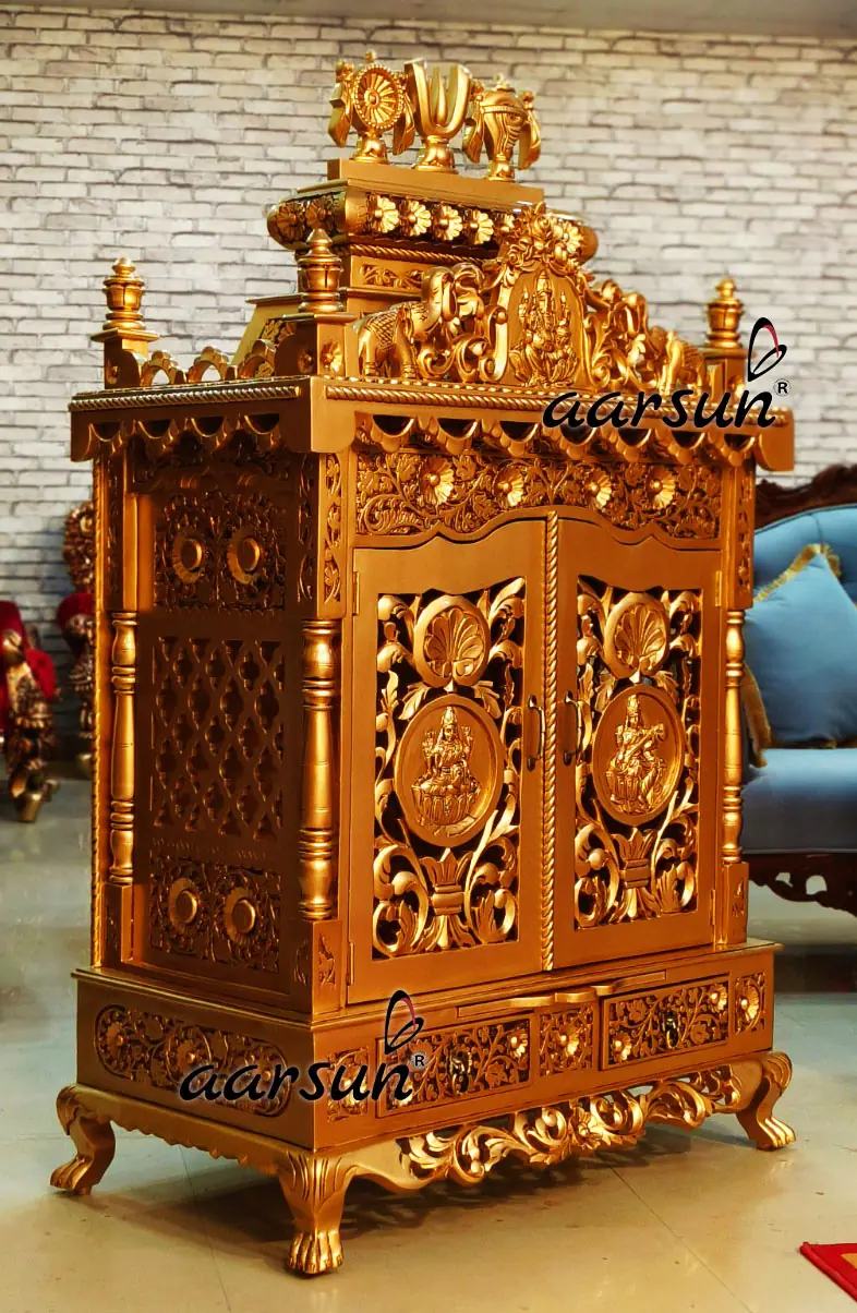 Exquisite Gold Wooden Temple, Home Mandir with Video View 4