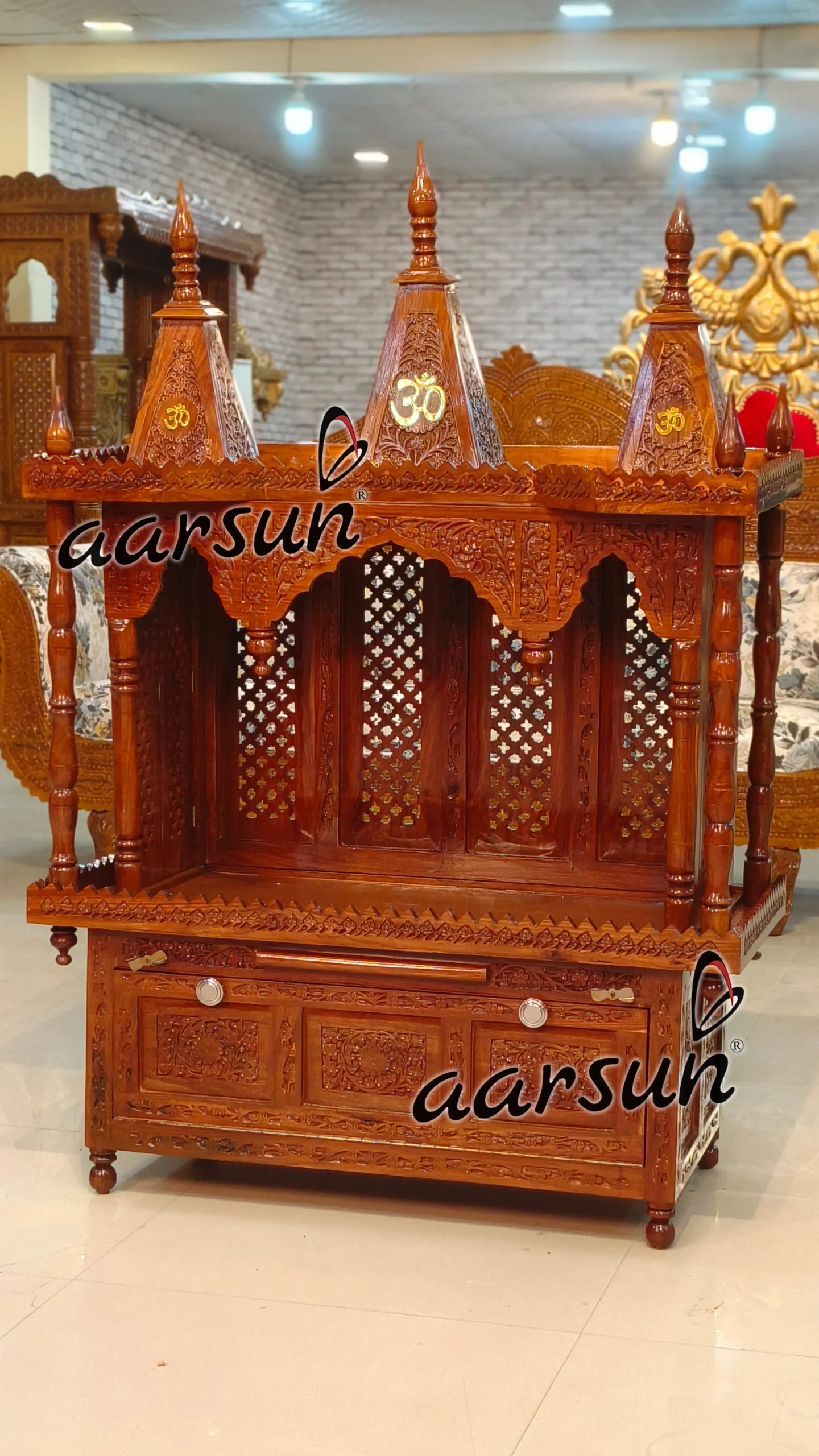 Folding Wooden Temple in Natural Polish View 5