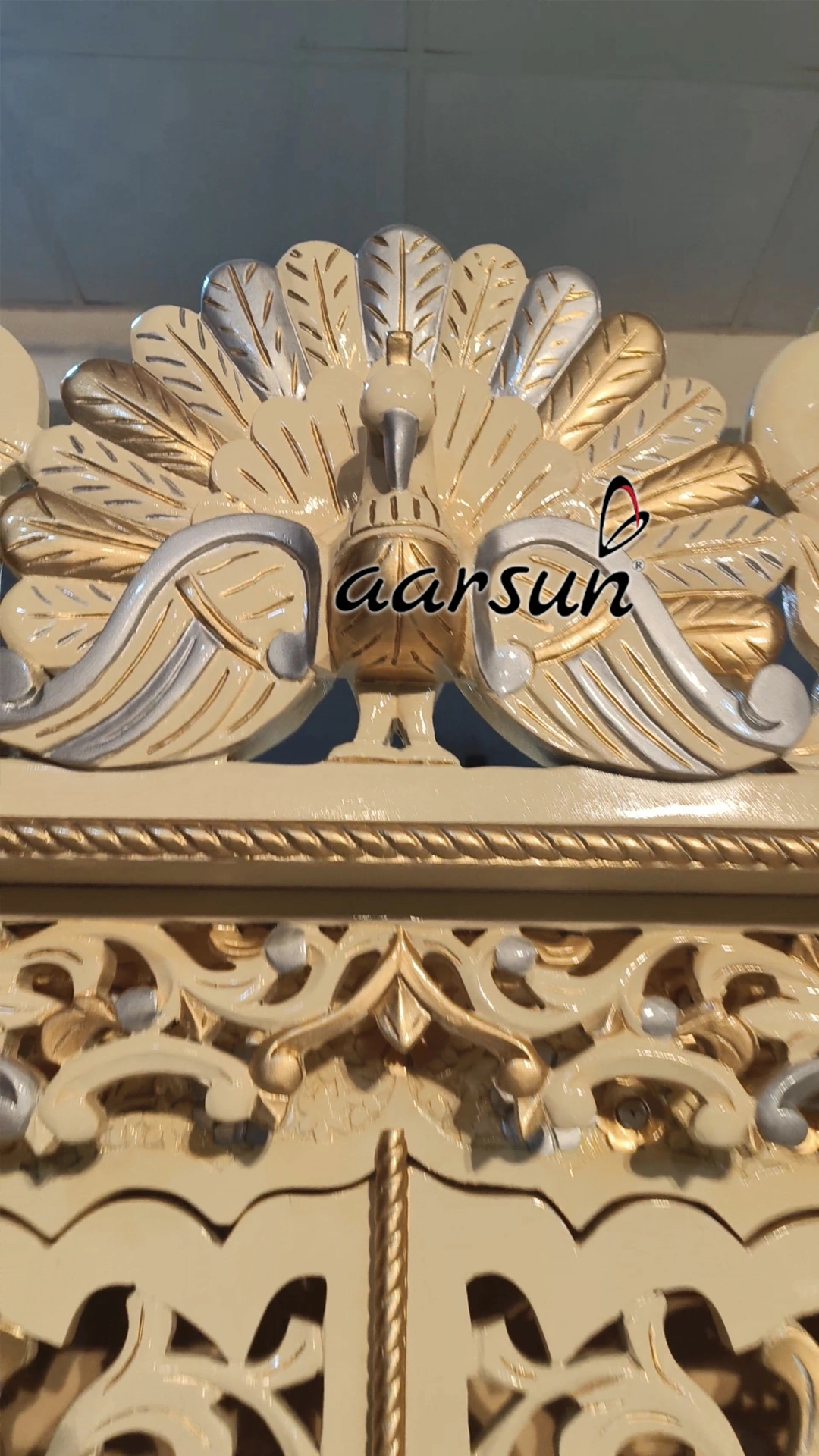 Fully Hand carved Temple with Peacock Carving View 4