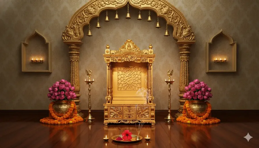 Golden Mandir design for home - MNDR - 992 View 2
