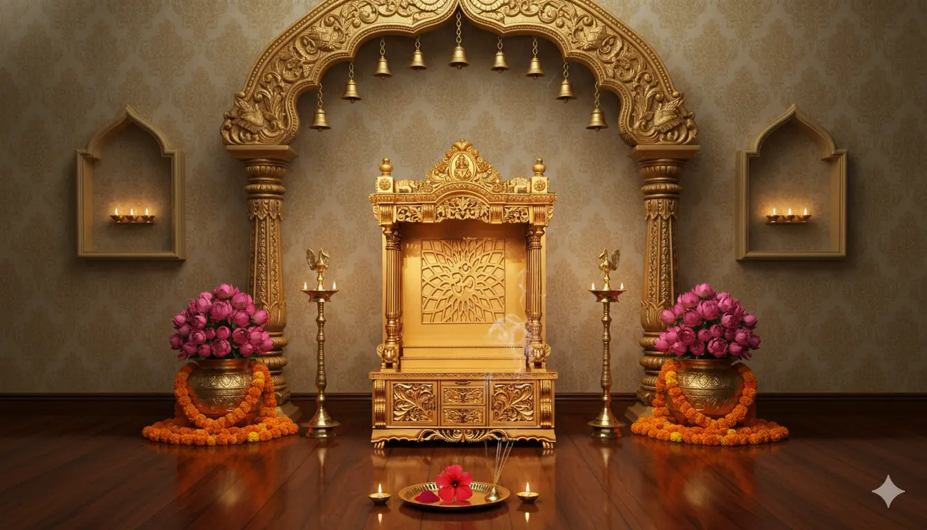 Golden Mandir design for home - MNDR - 992