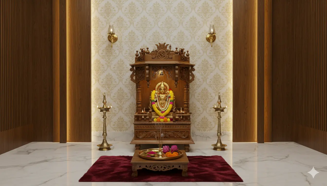 Hand Carved Wood Temple for Home and Office MNDR-0123