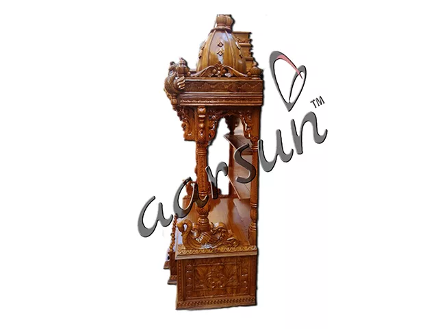 Hand Carved Wooden Mandir In Teak Wood MNDR-0024 View 2