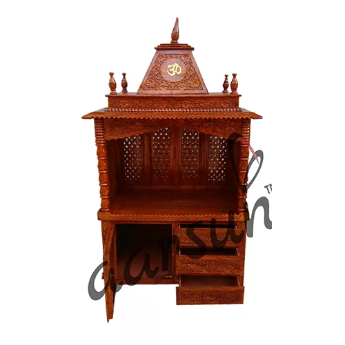 Hand-carved Wooden Pooja Temple MNDR-0051JC View 2