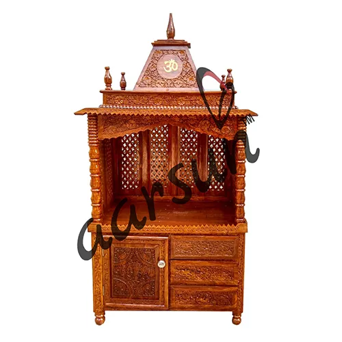 Hand-carved Wooden Pooja Temple MNDR-0051JC View 5