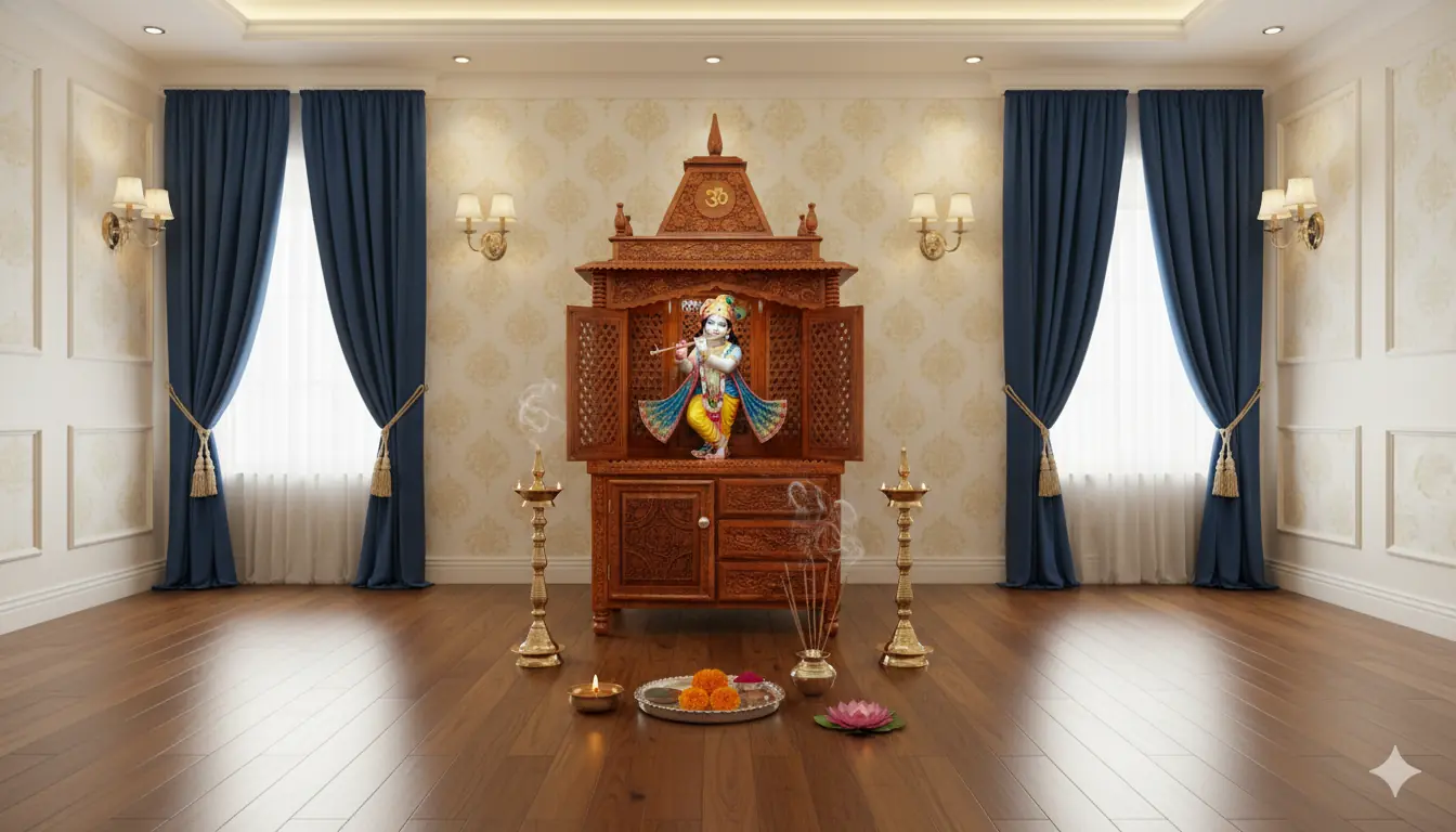 Hand-carved Wooden Pooja Temple MNDR-0051JC