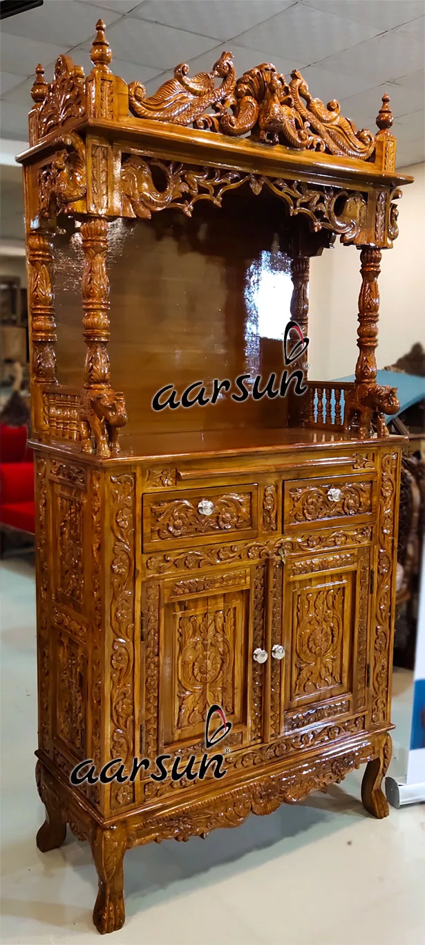 Teak Wood Designer Temple with Cabinet YT-306 View 2
