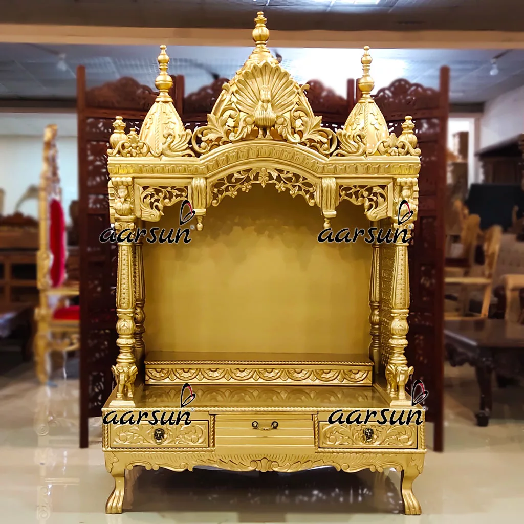 Gold Finish Temple in Teak Wood YT-313 View 3