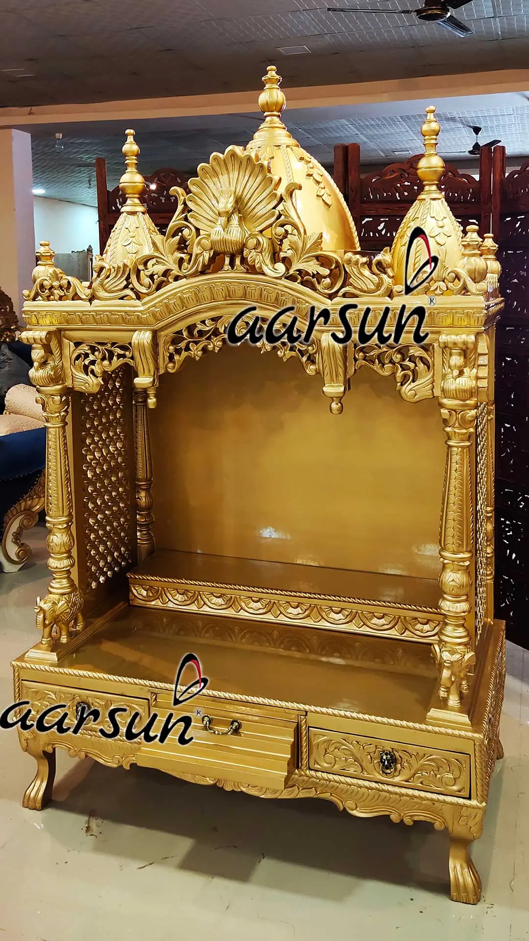 Gold Finish Temple in Teak Wood YT-313 View 4