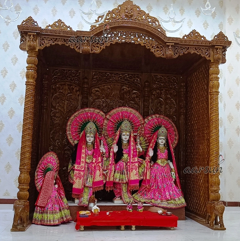 Handcrafted Wooden Mandir with Intricate Carving View 2