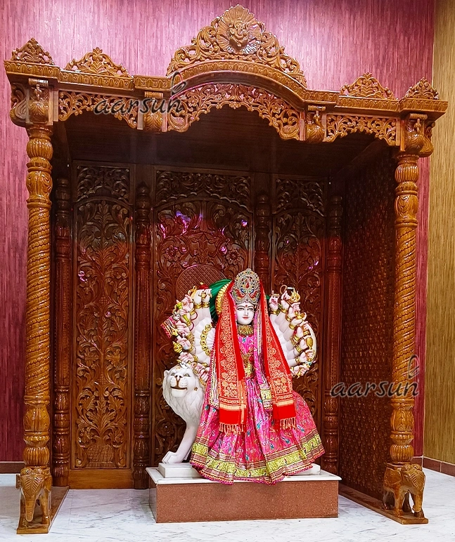 Handcrafted Wooden Mandir with Intricate Carving View 5