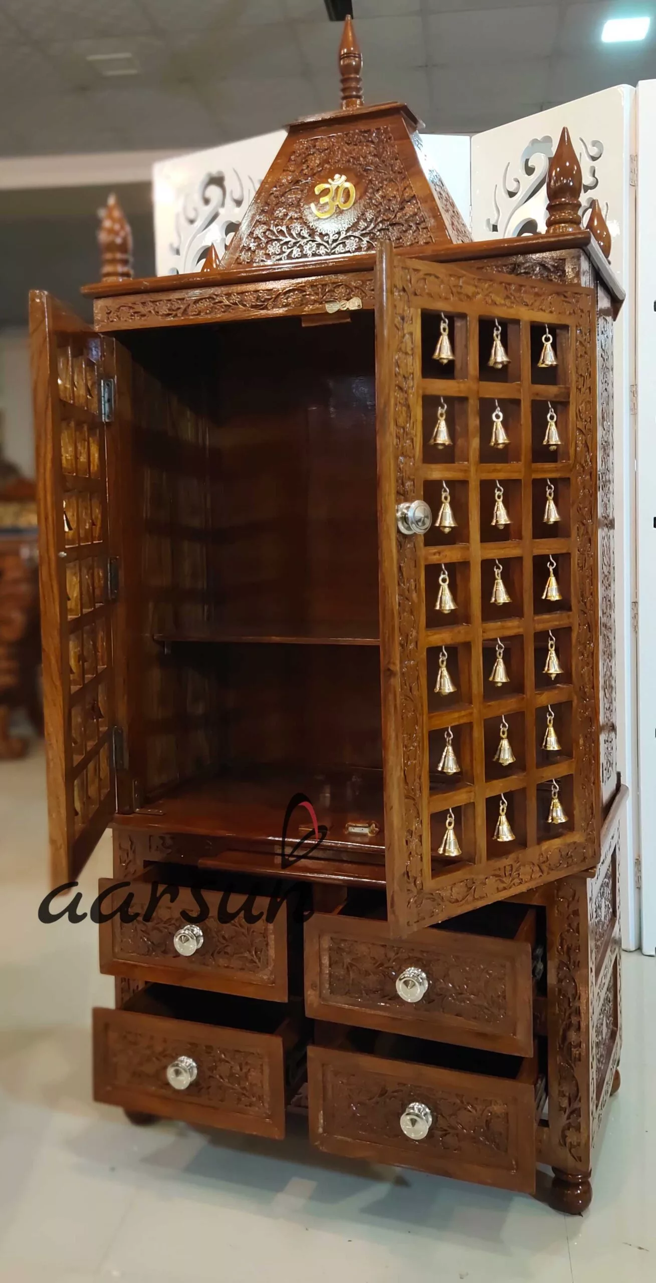 Pooja Temple with Bells TEAKTMP-003 View 3