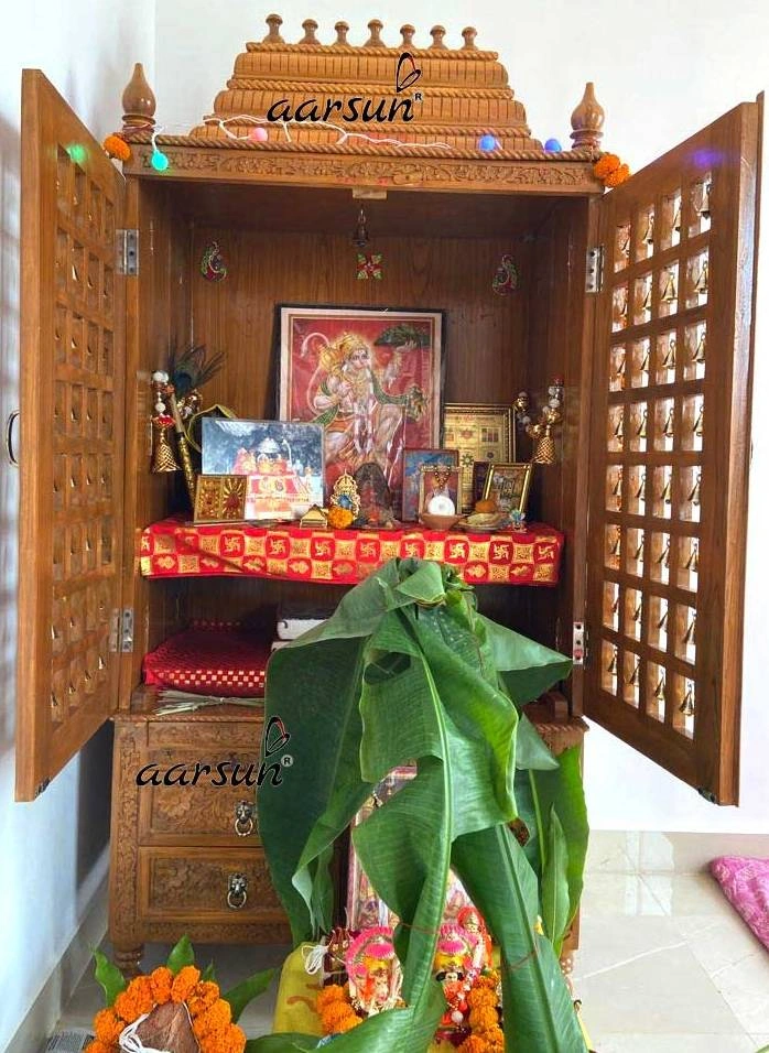 Handmade Wooden Pooja Mandap with Intricate Carving View 2