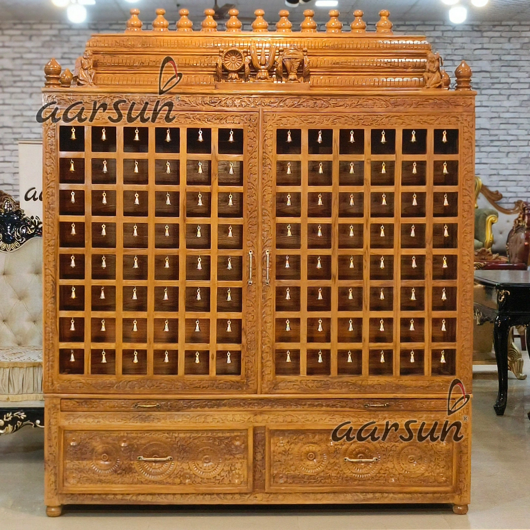 Intricately Carved Wooden Temple with Drawers View 3