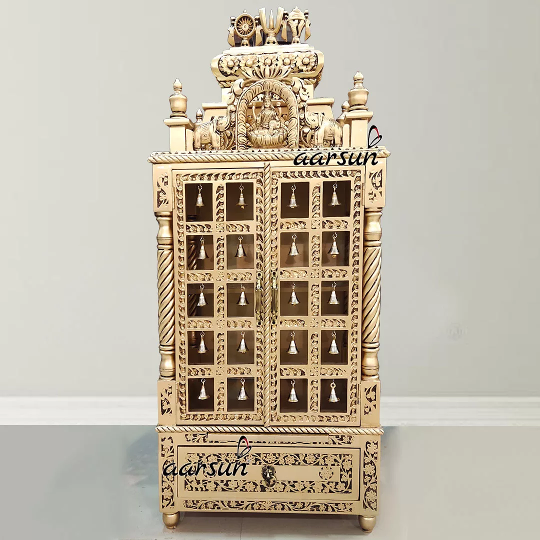 Lakshmi Ji Mandir Design in Teak - Antique Gold Finish MNDRG-001 View 2