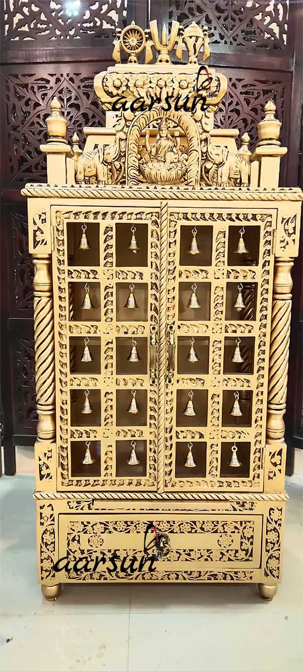 Lakshmi Ji Mandir Design in Teak - Antique Gold Finish MNDRG-001 View 3