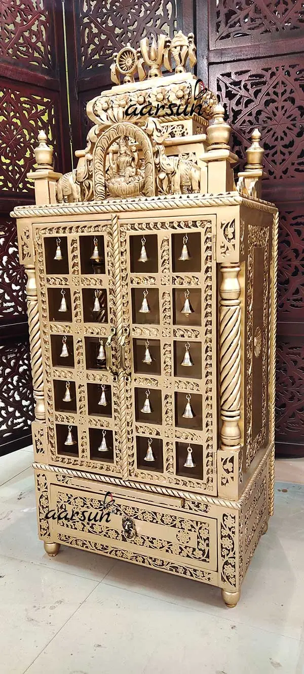 Lakshmi Ji Mandir Design in Teak - Antique Gold Finish MNDRG-001 View 5