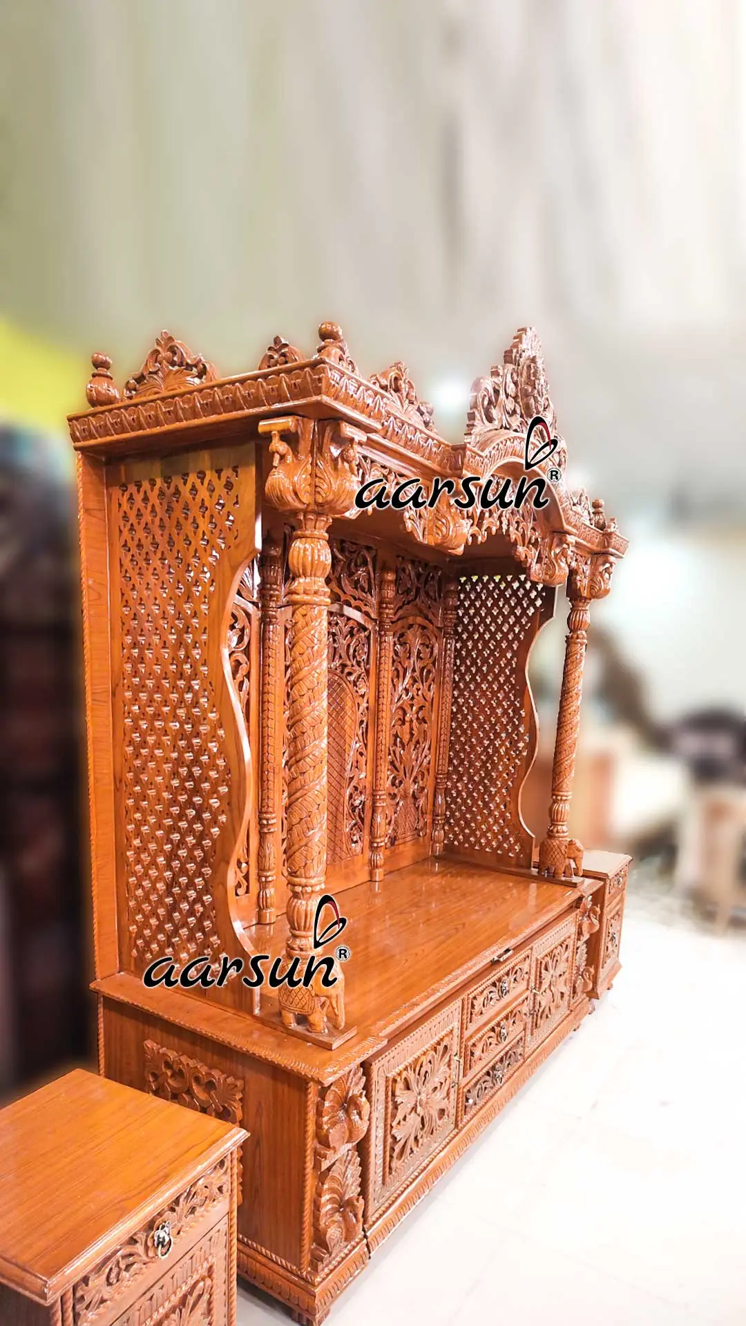 Pooja Mandir with Sliding Cabinet & 2 Side Cabinets YT-652 View 2