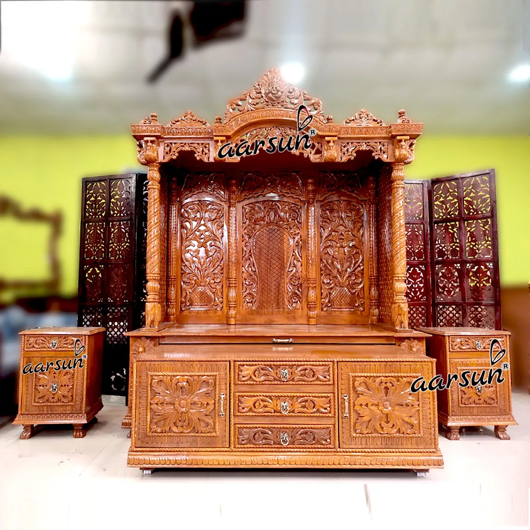 Pooja Mandir with Sliding Cabinet & 2 Side Cabinets YT-652 View 4