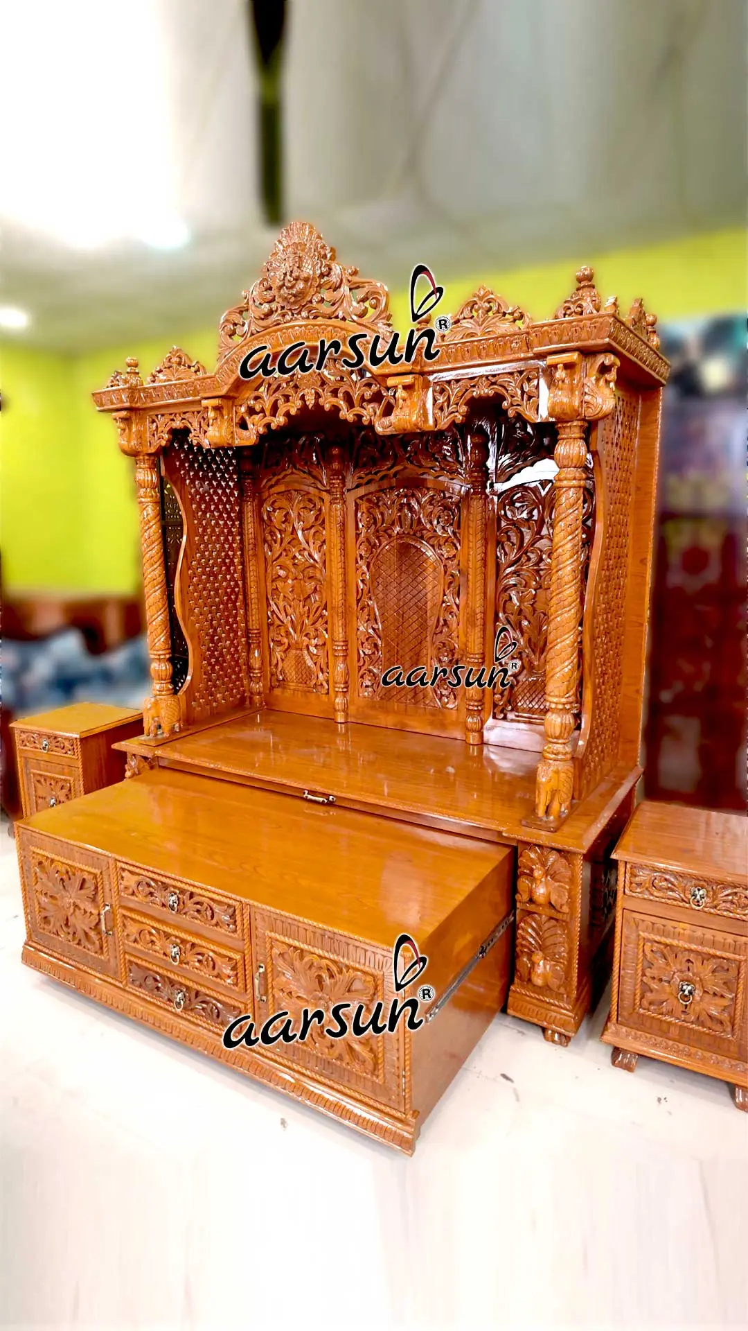 Pooja Mandir with Sliding Cabinet & 2 Side Cabinets YT-652 View 5