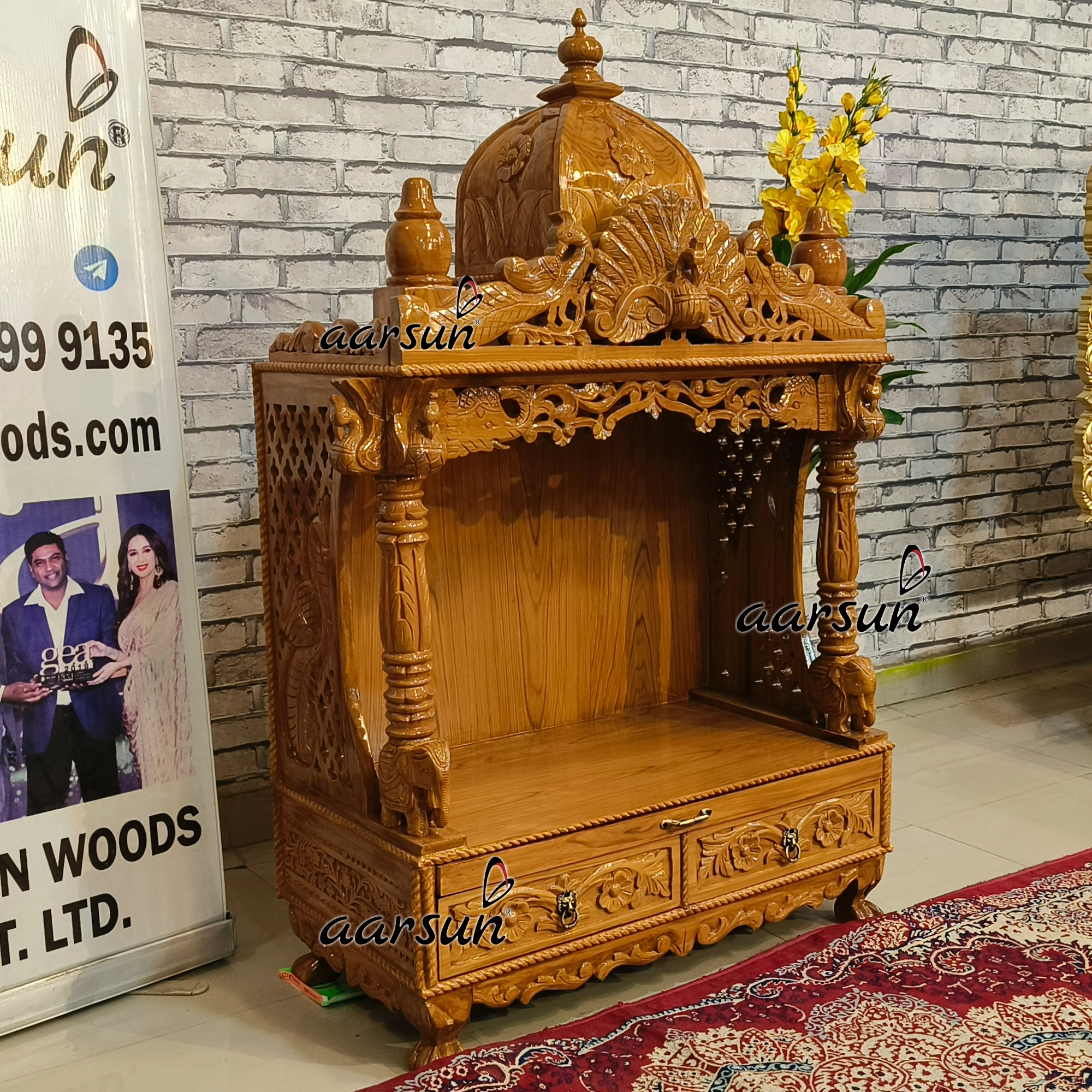 Latest Peacock Design Wooden Temple View 5