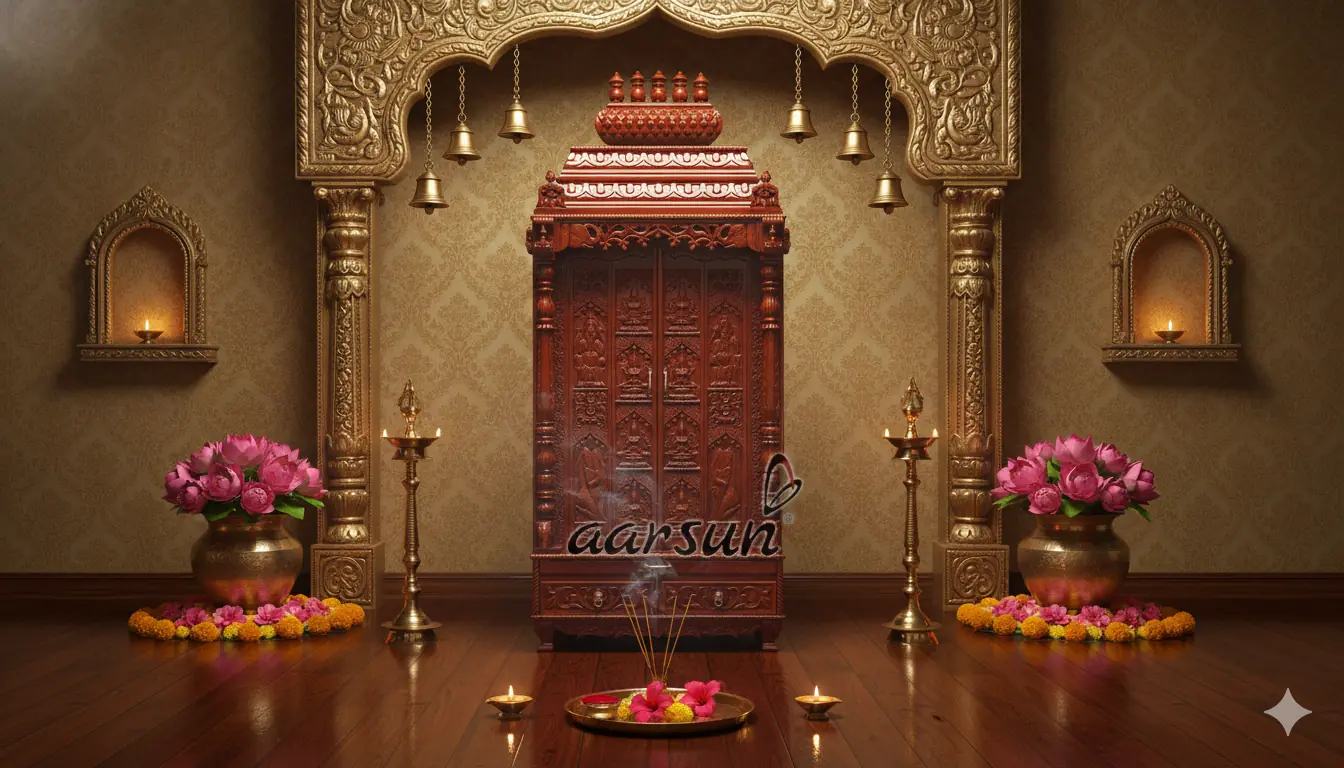 Maha Laxmi Eight Forms on Door Wooden temple for home