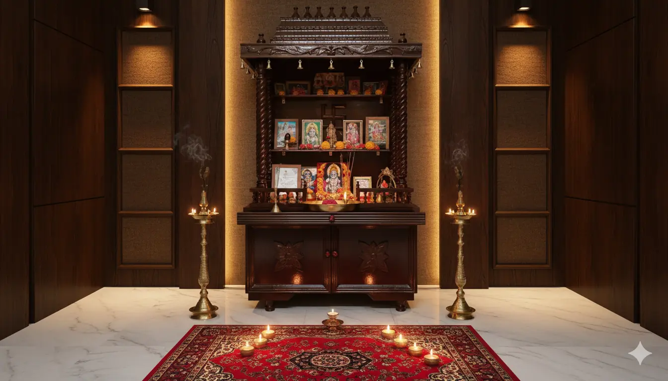 Majestic Wooden Temple for Home with Shelves and Storage