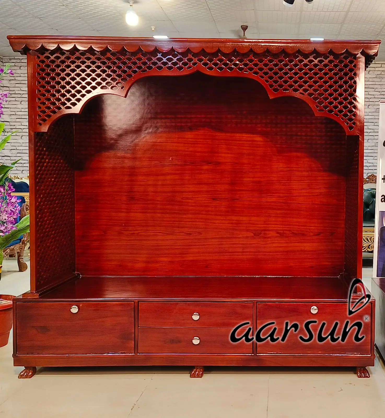 Modern Pooja Mandir for home Wooden Jali design View 5