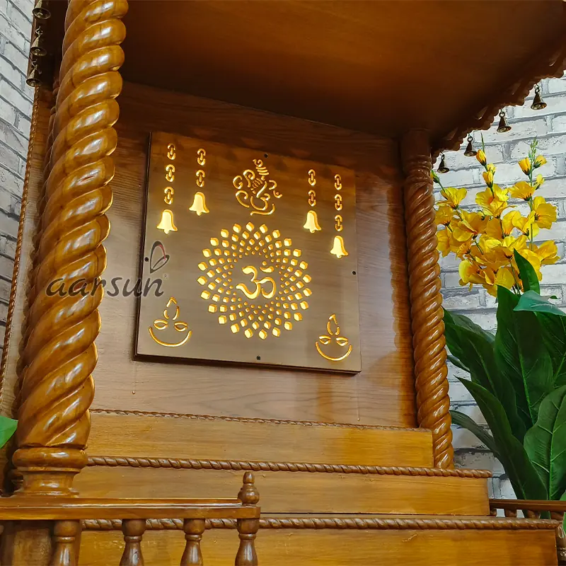 Modern Pooja Mandir with Back Om Design, Jali Work View 4