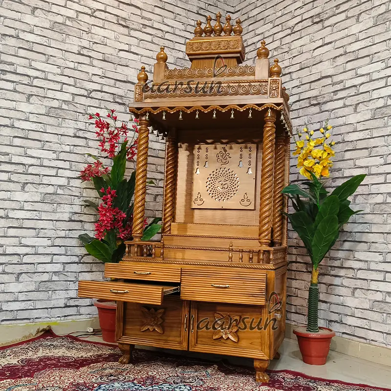 Modern Pooja Mandir with Back Om Design, Jali Work View 6