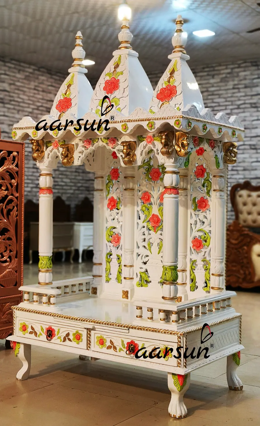 North Indian Design Temple in Marble White Polish View 5