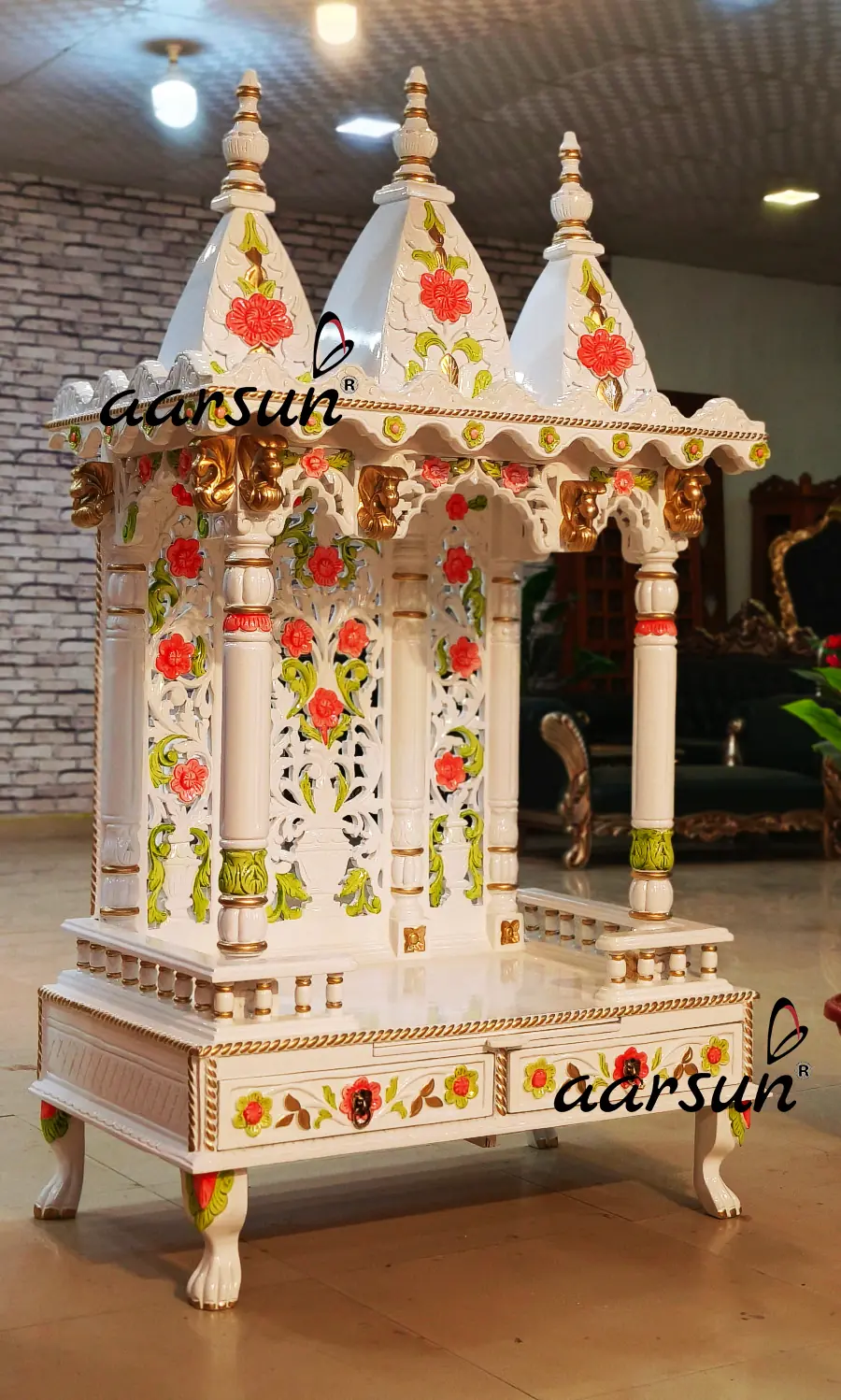 North Indian Design Temple in Marble White Polish View 6