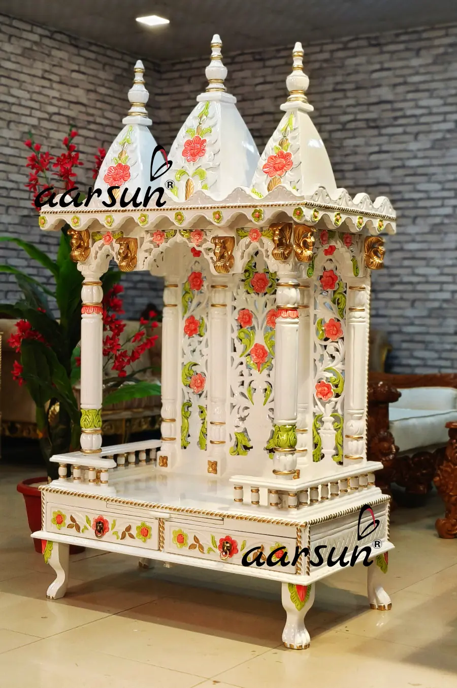 North Indian Design Temple in Marble White Polish View 7
