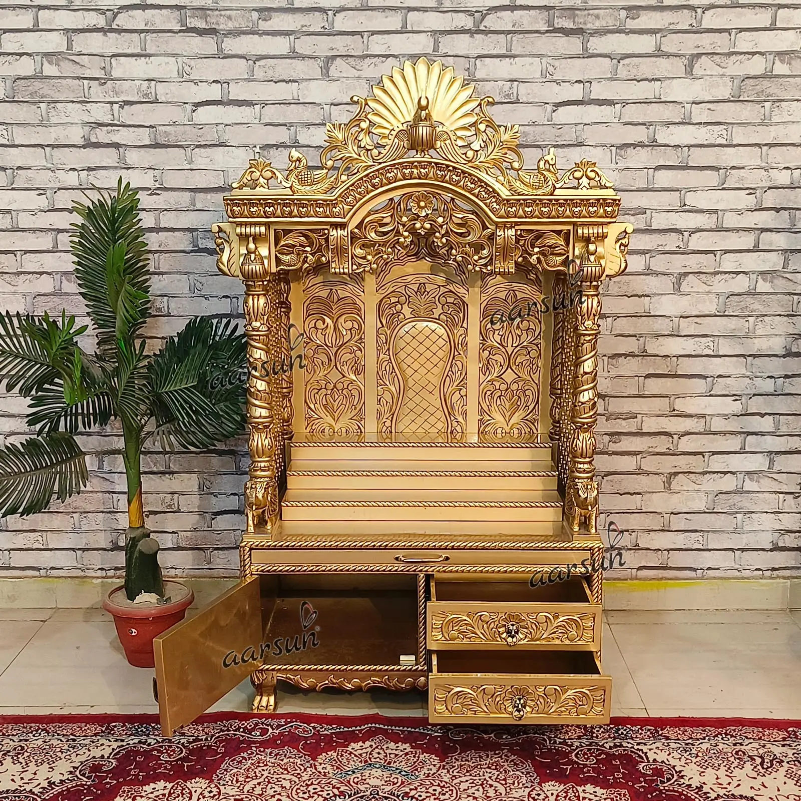 Wooden Handcrafted Antique Temple Design View 5