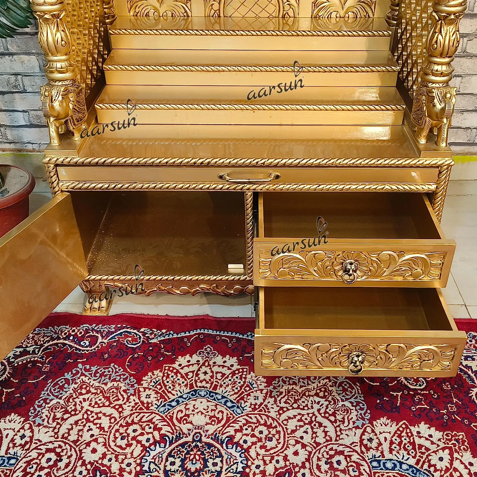 Wooden Handcrafted Antique Temple Design View 6