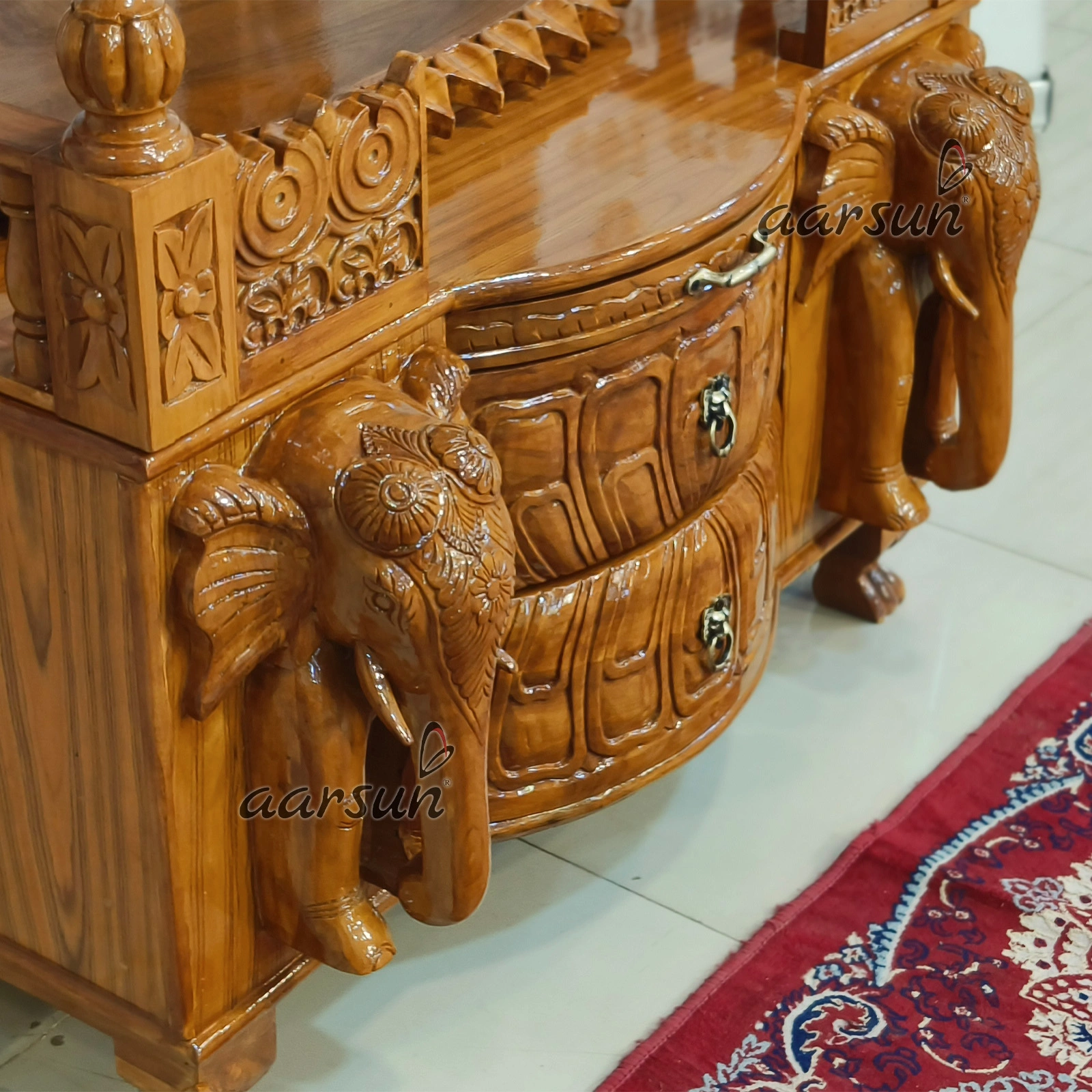 Open Sanctum With Led Shrine And Traditional Carvings View 5