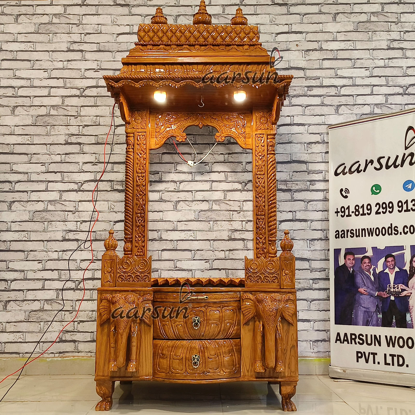 Open Sanctum With Led Shrine And Traditional Carvings View 7